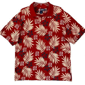 Ralph Lauren Chaps Vintage Hawaiian Short Sleeve Knit Polo Shirt XL Red Cotton
